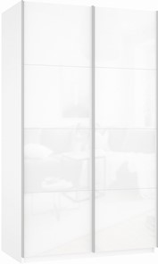 Шкаф 2-х створчатый Прайм (Белое стекло/Белое стекло) 1200x570x2300, белый снег в Барнауле