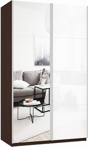 Шкаф 2-створчатый Прайм (Зеркало/Белое стекло) 1600x570x2300, венге в Барнауле - предосмотр