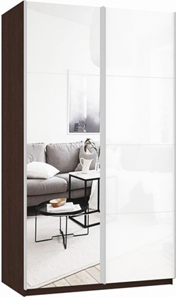 Шкаф 2-створчатый Прайм (Зеркало/Белое стекло) 1600x570x2300, венге в Барнауле - изображение