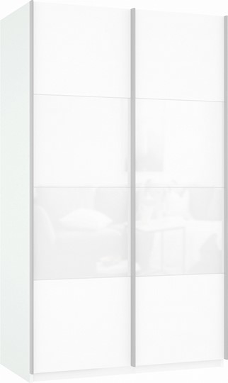 Шкаф 2-х дверный Прайм (ДСП/Белое стекло) 1600x570x2300, белый снег в Барнауле - изображение 2