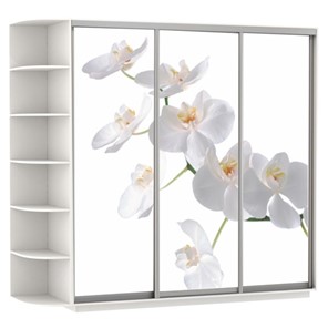 Шкаф 3-дверный Экспресс со стеллажом, 2400х600х2200, Орхидея белая/белый снег в Барнауле