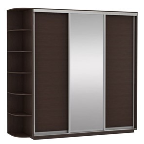 Шкаф трехдверный Экспресс (ДСП/Зеркало/ДСП) со стеллажом, 2400х600х2200, венге в Барнауле