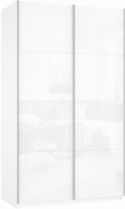 Шкаф 2-х створчатый Прайм (Белое стекло/Белое стекло) 1400x570x2300, белый снег в Барнауле