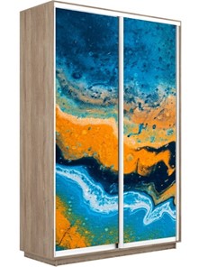 Шкаф 2-х дверный Экспресс 1400x600x2200, Абстракция оранжево-голубая/дуб сонома в Барнауле