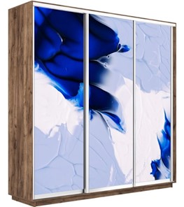 Шкаф трехдверный Экспресс 1800х600х2200, Абстракция бело-голубая/дуб табачный в Барнауле