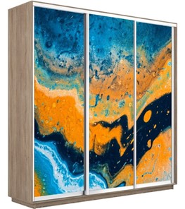 Шкаф 3-дверный Экспресс 2100х450х2200, Абстракция оранжево-голубая/дуб сонома в Барнауле
