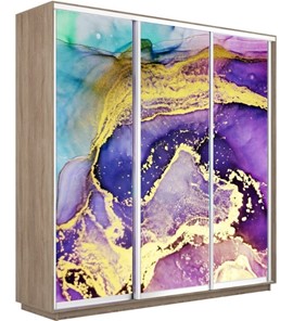 Шкаф 3-дверный Экспресс 2100х450х2400, Абстракция фиолетово-золотая/дуб сонома в Барнауле