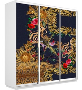 Шкаф 3-дверный Экспресс 2400х600х2400, Золотой орнамент/белый снег в Барнауле