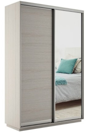 Шкаф 2-х дверный Экспресс (ДСП/Зеркало) 1600х600х2400, шимо светлый в Барнауле - изображение