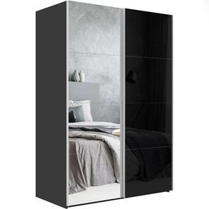 Шкаф 2-дверный Эста (Зеркало/Стекло черное) 1800x660x2200, серый диамант в Барнауле