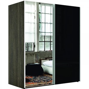 Шкаф 2-дверный Эста (Зеркало/Стекло черное) 1800x660x2400, венге мали в Барнауле - предосмотр