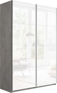 Шкаф 2-дверный Прайм (Белое стекло/Белое стекло) 1400x570x2300, бетон в Барнауле - предосмотр