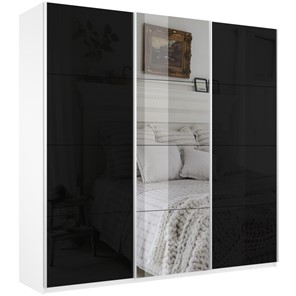Шкаф трехдверный Широкий Прайм (2 Стекла Черных / Зеркало) 2400x570x2300, Белый Снег в Барнауле