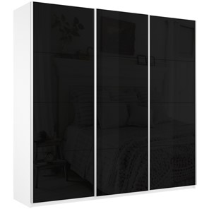 Шкаф 3-х створчатый Широкий Прайм (Черное стекло) 2400x570x2300,  Белый Снег в Барнауле - предосмотр