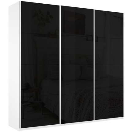Шкаф 3-х створчатый Широкий Прайм (Черное стекло) 2400x570x2300,  Белый Снег в Барнауле - изображение
