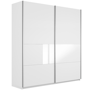 Шкаф 2-х створчатый Широкий Прайм (ДСП / Белое стекло) 2200x570x2300, Белый снег в Барнауле