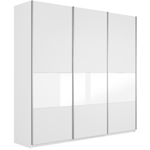 Шкаф 3-створчатый Широкий Прайм (ДСП / Белое стекло) 2400x570x2300, Белый снег в Барнауле