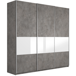 Шкаф 3-х створчатый Широкий Прайм (ДСП / Белое стекло) 2400x570x2300, Бетон в Барнауле - предосмотр