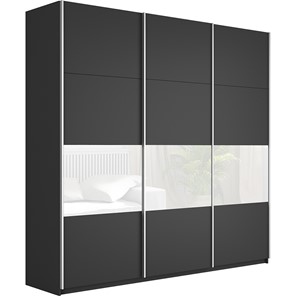 Шкаф 3-створчатый Широкий Прайм (ДСП / Белое стекло) 2400x570x2300, Серый диамант в Барнауле