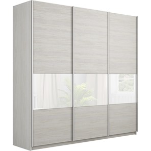 Шкаф 3-дверный Широкий Прайм (ДСП / Белое стекло) 2400x570x2300, Ясень Анкор светлый в Барнауле