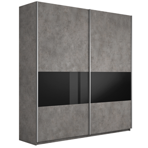 Шкаф 2-х створчатый Широкий Прайм (ДСП / Черное стекло) 2200x570x2300, Бетон в Барнауле - предосмотр