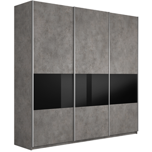 Шкаф трехдверный Широкий Прайм (ДСП / Черное стекло) 2400x570x2300, Бетон в Барнауле