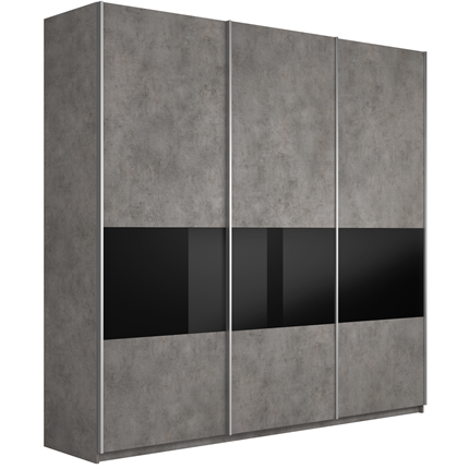 Шкаф трехдверный Широкий Прайм (ДСП / Черное стекло) 2400x570x2300, Бетон в Барнауле - изображение