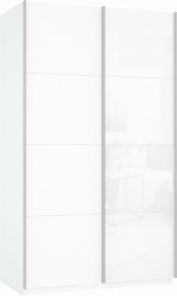 Шкаф 2-дверный Прайм (ДСП/Белое стекло) 1400x570x2300, белый снег в Барнауле - предосмотр