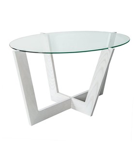 Овальный столик Оникс-6, Выбеленный дуб/Прозрачное стекло в Барнауле - предосмотр