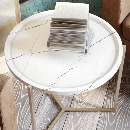 Круглый столик Бруно, белый мрамор/титан в Барнауле - изображение 3