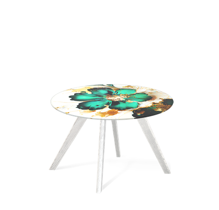 Круглый столик SHT-S39 / SHT-TT32 60 стекло/МДФ (малахитово зеленый/белый/патина серебро) в Барнауле - изображение