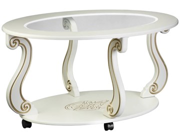 Стеклянный столик Овация-С, на колесах, слоновая кость-золото в Барнауле