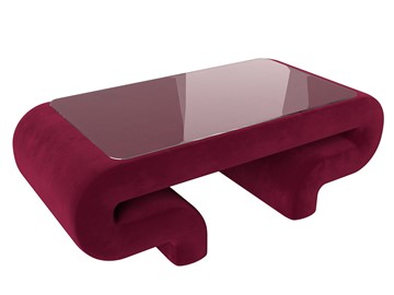 Стеклянный столик в гостиную Волна, бордовый (микровельвет) в Барнауле