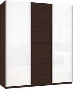 Шкаф трехдверный Прайм (Белое стекло/ДСП/Белое стекло) 2100x570x2300, венге в Барнауле