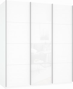 Шкаф Прайм (ДСП/Белое стекло/ДСП) 1800x570x2300, белый снег в Барнауле