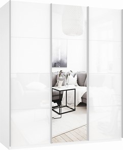 Шкаф Прайм (Белое стекло/Зеркало/Белое стекло) 1800x570x2300, белый снег в Барнауле