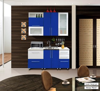 Кухня Мыло 224 1600х918, цвет Синий/Белый металлик в Барнауле