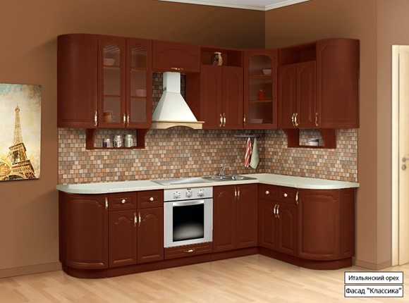 Модульная кухня Классика 2700х1500, цвет Итальянский орех в Барнауле - изображение