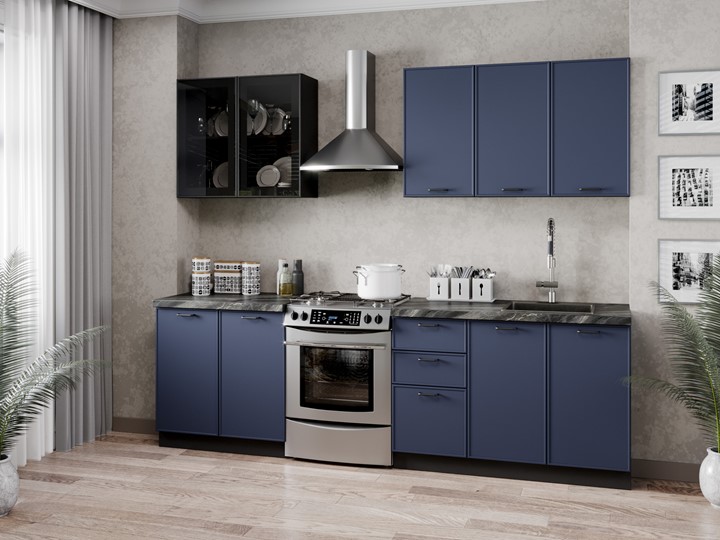 Кухонный гарнитур 2600 Индиго, Черный/Темно-синий в Барнауле - изображение