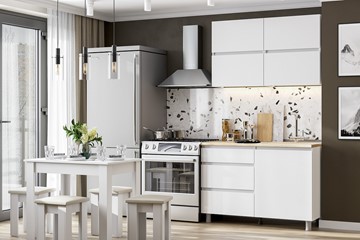 Гарнитур кухонный Токио 1200, белый текстурный/белый текстурный/тростник в Барнауле - предосмотр