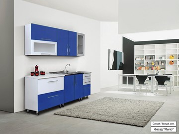 Маленькая кухня Мыло 224 2000х718, цвет Синий/Белый металлик в Барнауле