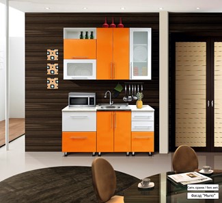 Кухня Мыло 224 1600х718, цвет Оранжевый/Белый металлик в Барнауле