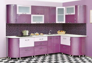 Угловая кухня Мыло 128 2700х1500, цвет Фиолет/Пастель фиолет в Барнауле