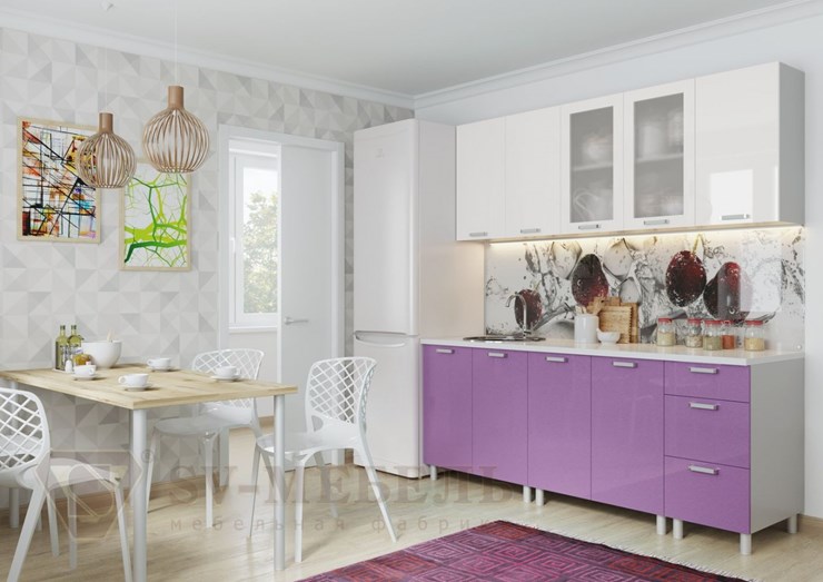 Кухонный гарнитур угловой Модерн, белый глянец/фиолетовый металлик в Барнауле - изображение