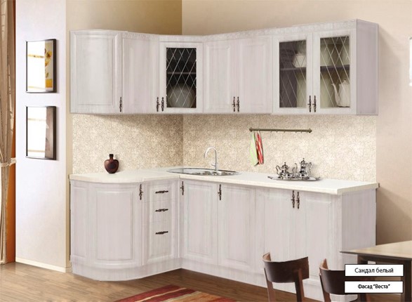 Угловой кухонный гарнитур Веста 1330х2200, цвет Сандал белый в Барнауле - изображение