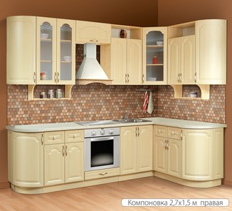 Угловой кухонный гарнитур Классика 2700х1500, цвет Дуб беленый в Барнауле