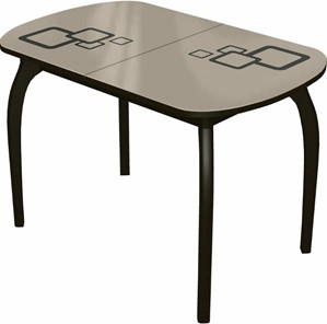 Кухонный стол раздвижной Ривьера мини дерево №1, Рисунок квадро (стекло молочное/коричневый/венге) в Барнауле - предосмотр