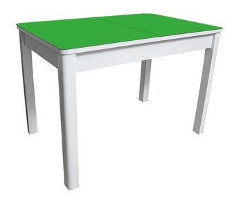 Раздвижной стол Айсберг-02 СТ2, белое ЛДСП/стекло зеленое/прямые массив белый в Барнауле