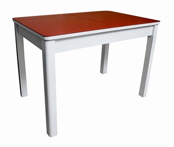 Кухонный стол раскладной Айсберг-07 СТ2, белое ЛДСП/стекло алое/прямые массив белый в Барнауле