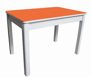 Кухонный раскладной стол Айсберг мини СТ2, белое ЛДСП/стекло оранжевое/прямые массив белый в Барнауле